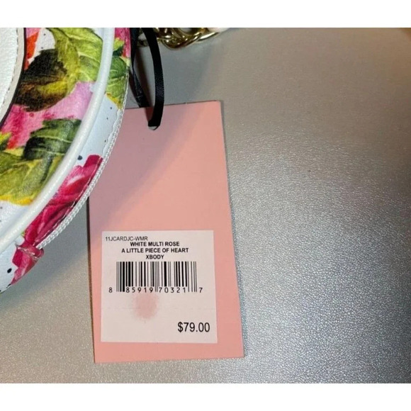 Juicy Couture Logo Floral Print Heart Shaped Faux Leather Zip Closure Crossbody - Picture 6 of 7